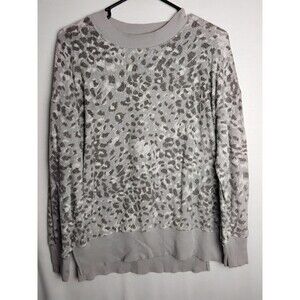 Aerie Womans Gray Leopard Oversized  Slit Sweater Size XS Sweatshirt